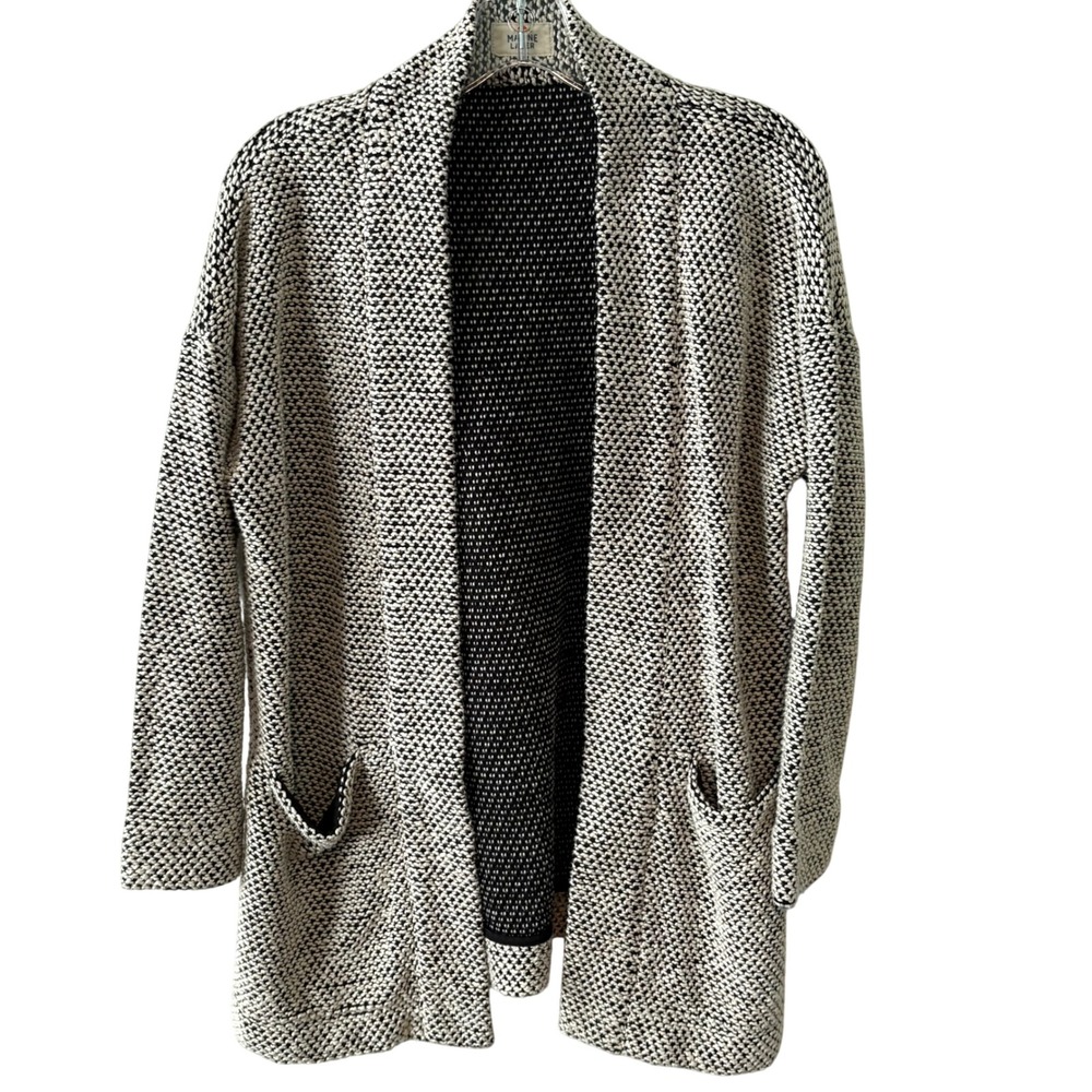 Marine Layer Women's Black and Cream Birdseye Cardigan Blazer in Size S